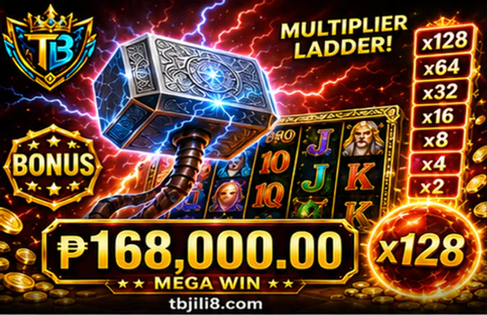 TBJILI online slot screen with reels, symbols, value controls, and rules access